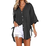 Comma Blusen Zipfel Tunika Bluse Kariert Retro Oberteile Oversize Hemdbluse Tops Blusentop Weiß Tunika Kurzarm Blusenkragen TräGerlose Oberteile for Hemdbluse Tops Große Größ