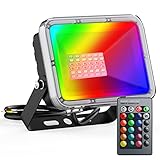 RGB LED Strahler Außen,30W LED Fluter mit Fernbedienung, 16 Farben 4 Modi Wasserdicht Ip66 LED Flutlicht mit Speicherfunktion AußEnstrahler für Garten Weihnachten Party Terrasse Musik