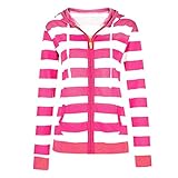 MILAX Damen Gestreift Kapuzenpullover Hoodie Teenager Pullover Mädchen Elegant Pulli Strickjacke mit Reißverschluss und Kapuze Langarm Sw