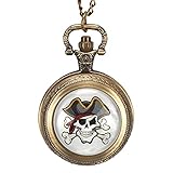 Taschenuhr mit Piraten-Totenkopf-Motiv, bronzefarben, für Kinder, Halskette und Taschenuhr, Geschenk