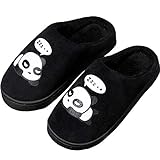 Winter Pantoffeln Damen Herren Warme Plüsch Hausschuhe Mädchen Jungen Home rutschfeste Cartoon Panda Slippers Schwarz 37/38 EU = 38/39 CN(260)