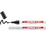 edding 750 Lackmarker - schwarz, weiß - 2 Stifte - Rundspitze 2-4 mm - Lackstift zur Markierung und Beschriftung von Metall, Glas, Stein oder Kunststoff - hitzebeständig, permanent, w