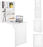 RELAX4LIFE Wandklapptisch, Wandtisch klappbar, Schreibtisch mit 2 höhenverstellbaren Regalen, Klappschreibtisch mit Stauraum, Bartisch Holz, Küchentisch Esstisch, Laptoptisch multifunktional (Weiß)