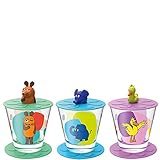 Leonardo Bambini Kinder-Gläser 3er Set, spülmaschinengeeignete Becher aus Glas, Deckel, Untersetzer, Maus, Elefant, Ente, 9-teilig, 215 ml, 021457