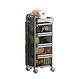 LKH Küchenwagen Rotierender Speicherwagen, Freistehender Quadratischer Utility Cart Storage Regal Organizer Für Home Office, Wohnzimmer, Schlafzimmer, Küche Und Badezimmer(Size:4-Tier,Color:Schwarz)