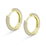 KRKC&CO Creolen Ohrringe Iced Out, 925 Sterling Silber Ohrringe, 14K Gold/Weißgold beschichtet Kleine Runde Kreolen, Damen Herren Klappcreolen Ohrschmuck Durchmesser 15mm, Geschenk für Männer F