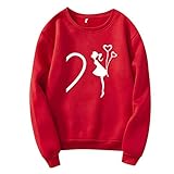 Masrin Valentinstag Paar Sweatshirt Damen Herren Valentinstag Shirt Liebes Herzdruck Pullover Frühling Herbst Langarmshirt Pulli Tops mit Rundhals und Langen Ärmeln Valentinstagsgeschenk für sie I