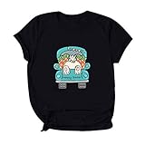 BNHJU T-Shirt für Damen, Rundhalsausschnitt, Osterdruck, täglich, lose Blusen, Tops, Schwarz , XXXXL