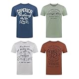 riverso Herren T-Shirt Rundhals RIVLeon 4er Pack O-Neck Kurzarm Print Tee Shirt 100% Baumwolle Regular Fit Grün Blau Weiß Grau Rot Orange S M L XL 2XL 3XL 4XL 5XL, Größe:3XL, Farbe:Farbmix 21