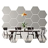 Gsyamh Diy Dekorative 3D Sechseck Spiegel Hexagon Wandspiegel Hexagon-Spiegel Silber Wandbild Tv Wand Spiegel Silber Klebe Spiegelflies Für Zuhause, Wohnzimmer, Schlafzimmer, Sofa, Tv, Hinterg