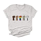 Xmiral Damen T-Shirt Bluse Beiläufig Lose Rundhalsausschnitt Kurzarm Letter Cartoon-Muster Basic Shirt (Grau, XXL)
