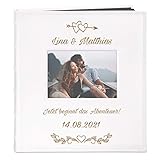 Maverton Fotoalbum zum Selbstgestalten mit Bildausschnitt + mit Gravur - für 240 Fotos im Format 10x15 - 60 schwarze Seiten - Größe 33x30cm - Weiß - Geschenk zur Hochzeit zum Hochzeitstag - Ab