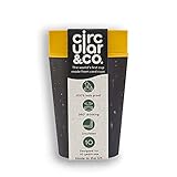 Circular and Co Kaffeebecher 227ml - Weltweit erster, aus Einweg Pappbechern recycelter Thermobecher, Coffee to go Becher, auslaufsicherer Trinkbecher mit 360° Trinkrand in Gelb-Schw