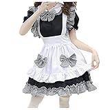 Zimuuy Lolita French Maid Hausmädchen-Kostüm Französisches Dienstmädchen-Kostüm Kurzarm Cosplay Kostüm Kleid(Schwarz,L)