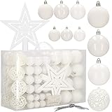 SPRINGOS Weihnachtsbaumkugeln aus Kunststoff 100 Stück mit Baumspitze weiße Kugeln Tannenbaumkugeln-Set Dekoration für Weihnachten Party H