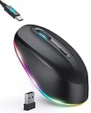 seenda Computermaus Kabellos, USB PC Ligut Up Maus mit LED, Wiederaufladbar Leise Wireless Mouse, Funkmaus Kompatibel mit Windows/Chromebook/Mac/iMac/Computer, für Kinder, Lang Akkulaufzeit, Schw