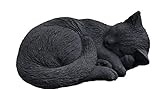 stoneandstyle Steinfigur Schwarze Katze schlafend, eingerollt, frostfest bis -30°C, massiver Steing