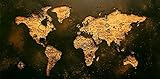 Abstrakte Goldene Weltkarte Leinwand Kunst Poster und Drucke Retro Karten Hängende Bilder für Zuhause Wohnzimmer Dekor 50x70cm R