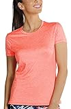 icyZone® Damen Sport T-Shirt Running Fitness Shirts Sportbekleidung Kurzarm Oberteile Shortsleeve Top S Orange H