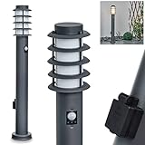 Außenwegeleuchte Tunes mit Bewegungsmelder u. Steckdose, moderne Sockelleuchte aus Metall/Kunststoff in Anthrazit/Weiß, Wegeleuchte 80 cm, Gartenlampe m. E27 max. 15 Watt, Gartenbeleuchtung IP44