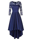 KOJOOIN Damen Abendkleider/Cocktailkleid/Brautjungfernkleider für Hochzeit Unregelmässiges Kurzespitzenkleidangarm Navyblau Dunkelblau,L
