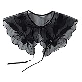 JOYKK europäischen Stil Frauen mädchen Chiffon Spitze gefälschte falsche Kragen dekorative Doppelschicht Blumenstickerei Choker Bluse schal Bowtie - b # schw