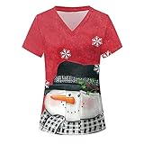 CHUXI 2021 Weihnachtsoverall für Damen, lustig bedruckt, Krankenschwesteruniform, Urlaub, T-Shirt, V-Ausschnitt, medizinisches Oberteil, #15rot, M