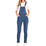 Kanpola Damen Latzhose Retro Jeanshose Lang Lässig Denim Overall Loose Boyfriend Jumpsuit Straight Jeanslatzhose ÄRmellos Playsuit Latzjeans mit T