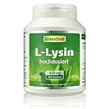 L-Lysin, 450 mg, hochdosiert, 120 Kapseln, vegan – wichtige und essentielle Aminosäure. OHNE künstliche Zusätze, ohne Gentechnik