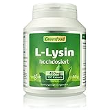 L-Lysin, 450 mg, hochdosiert, 120 Kapseln, vegan – wichtige und essentielle Aminosäure. OHNE künstliche Zusätze, ohne Gentechnik