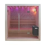 SAUNELLA Sauna mit 3kW EOS Bi-O Mini Wandofen| Bausatz Heimsauna – Saunakabine Maße: 150 x105 x190 cm| Saunaofen Komplett Sauna Zubehör Ecksauna Eckeinstieg Pappelholz | Saunasteuerung EOS D1