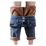 BOOMJIU Damen Thermojeans für Frauen Outdoor Sport Jogging Thermoleggins Thermounterhosen Modisch Thermohose mit Jeansoptik Herbst Winter Dicke Warm Gefüttert Freizeit Damen Thermo Legging