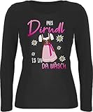 Shirtracer Kompatibel mit Oktoberfest Damen Trachtenshirt - MEI Dirndl is in da Wäsch Edelweiss Weiss - XL - Schwarz - Spruch - BCTW071 - Langarmshirt D