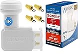 [Test 2X SEHR GUT] Anadol Gold Line Digitaler Twin-LNB- 0.1dB Rauschmaß - Wetterschutz LNB - Full HD-TV 3D 4K Ultra-HD - Digitaler 2fach-LNB für Satellit - LNB inkl. 4 vergoldete F-Steck