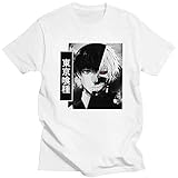 JIANMIN Anime Cartoon T-Shirt Herren Tokyo Ghoul T-Shirt Streetwear Harajuku Japanisches Anime Top Punk Dark Cartoon Kaneki Ken Printed Loose Female T-Shirt Fans Outlook (Farbe: Weiß, Größe: S)