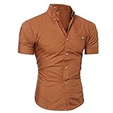 Freizeithemd Herren Einfarbig Slim Fit Muskelshirt Mit Umlegekragen Sommershirt Button-Up Herrenshirt Hemdbluse Mit Tasche Arbeitshemden Funktionsshirt Atmungsaktiv Outdoor H