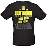 Shirt-Panda Herren T-Shirt - Dortmund - Youll Never Walk Alone - Ruhrpott Stadion Skyline Fan-Shirt Fußball Männer Schwarz (Druck Gelb) L