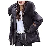 Damen Steppmantel Lang, Damen Wintermantel Lange Elegant Winterjacke Warme Pelzkragen mit Kapuze Casual Mantel Daunenmantel Steppjacke Parka Daunenjacke Jacke Outwear Winterjacke mit Fellkap