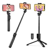 TECELKS Selfie Stick Stativ, 3 in 1 Ausziehbar Stativ, Stativ mit Fernbedienung, 360°Rotation, kabellos Selfie Stange mit Abnehmbarer Aluminiumstange für 2.8-4.3' iPhone und Android-G