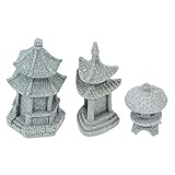 Happyyami 3Pcs Mini Pagode Statue Japanischen Stil Pagode Laterne Mini Fee Decor für Garten Terrasse Micro Landschaft Hof Bonsai Dek