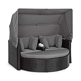 Blumfeldt Heartland - 2 Sitzer-Lounge-Sofa mit integriertem Kaffeetisch, Loveseat Gartenliege, Stahlrahmen mit Polyrattan in Weidenflecht-Optik, Zustell-Hocker, extra Kissen, g