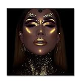African Black and Gold Woman Painting on Canvas Poster and Prints Scandinavian Wall Art Picture for Living 30x30cm (12x12in) F
