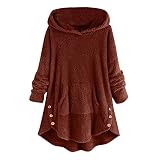 BIBOKAOKE Oversized Teddy Hoodie Damen Fleecemantel Lang Plüschmantel mit Kapuze, Herbst Winter Warm Lässige Lose Pullover Kapuzenjacke Wintermantel Outwear Kapuzenpullover Plüschjack