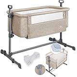 KESSER® Zustellbett Hubi 3in1 Baby Beistellbett Reisebett Babybett mit weich Matratze, mit Rollen Kinderbett, 5-fach Höhenverstellung, Faltbare Seitenwand für Zuhause und Unterwegs, Beig