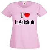 Damen T-Shirt I Love Ingolstadt Größe XL Farbe Pink Druck Schw