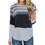 NIUYAN Shirts Damen Pullover Langarmshirt Farbblock Tops Rundhals Damen Pullover Frauen Langarm T-Shirts Lässige lose Pullover Bluse Damen Plain Basic Sweatshirt Tops Gestreiftes Langarm-T-S