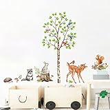 decalmile Wandtattoo Waldtiere Baum Wandsticker Birke Baum Vögel Hirsch Wandaufkleber Kinderzimmer Babyzimmer Schlafzimmer Wanddek