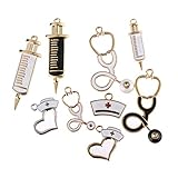 BMBN Krankenschwester Charms, 9Pcs DIY Emaille Krankenschwester Thema Anhänger Charms Stethoskop Spritze Krankenschwester Mütze Hut Charms für Schmuckherstellung Crafting Erk