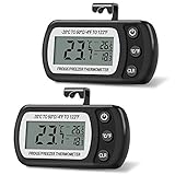 Thlevel 2PCS Kühlschrank Thermometer Wasserdicht Digital Gefrierschrank Thermometer Zimmerthermometer mit Haken LCD Display lesen Max Min Funktion (Schwarz)