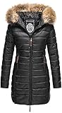 MARIKOO Damen Winter Übergangs Jacke Winterjacke Stepp Mantel gesteppt B647 [B647-Rosen-Schwarz-Gr.L]